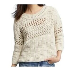 Anthropologie Moth Chunky Knit Cream Sweater Women's XS Crochet Cropped Boho